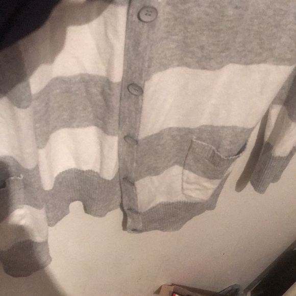 Silky Soft Garage 2 Tone Button Up Varsity Sweater White and Grey - Picture 7 of 10